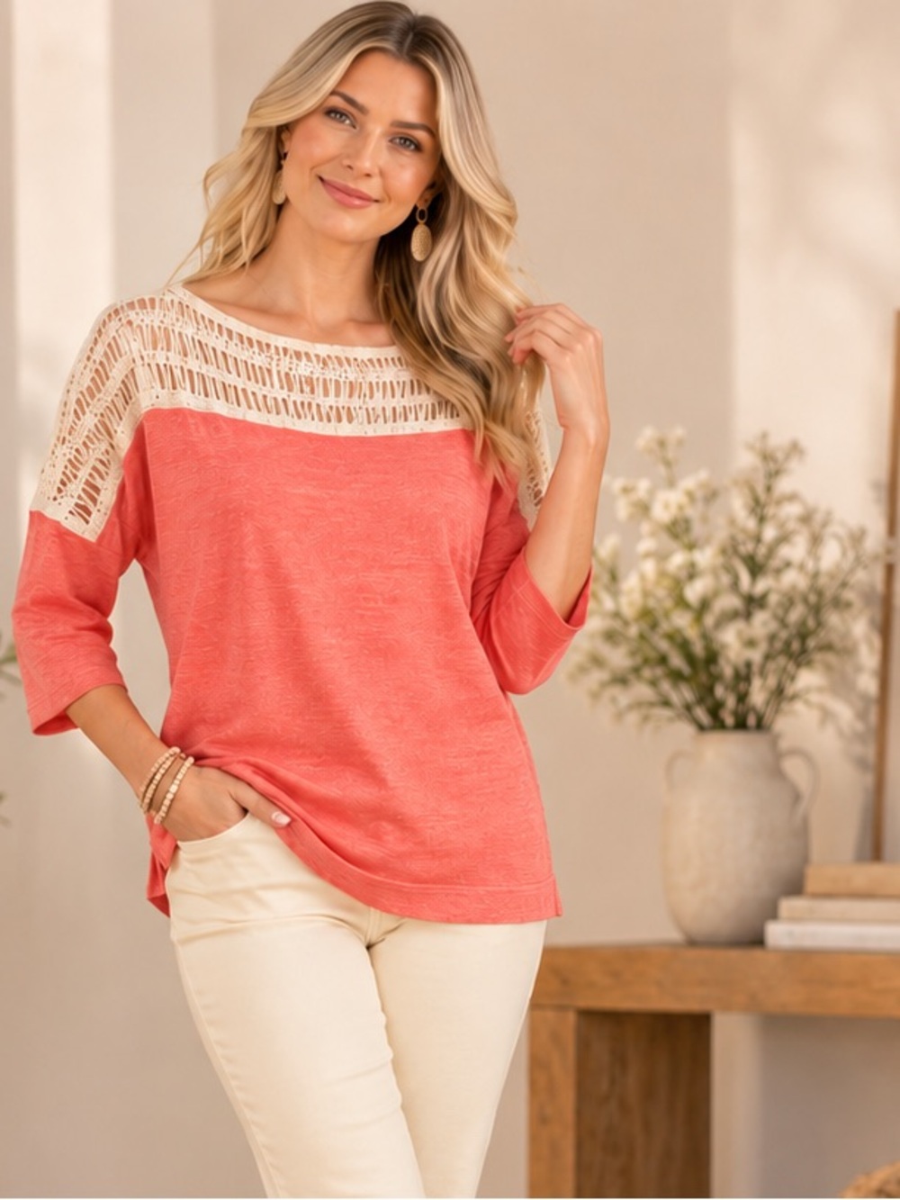 Threadzwear Coral Crocheted Knit Top